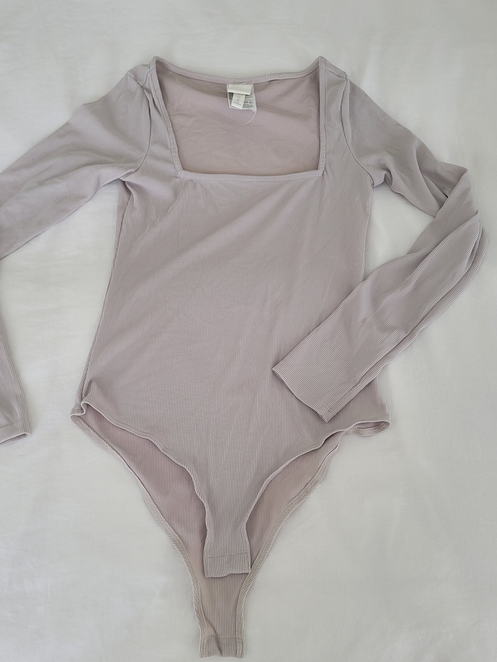 H&M Beige Ribbed Long Sleeve Square Neck Bodysuit